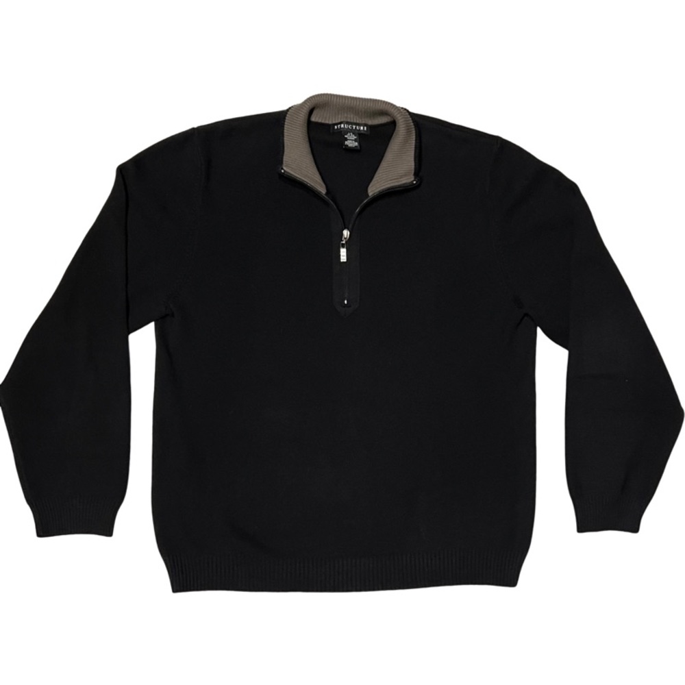 VTG 90’s Structure Black Zipper Neckline with Taupe Color Interior Collar. L